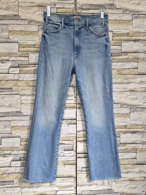 MOTHER The Hustler Ankle Fray Jeans Women 28 Light Blue High Rise Flare Denim